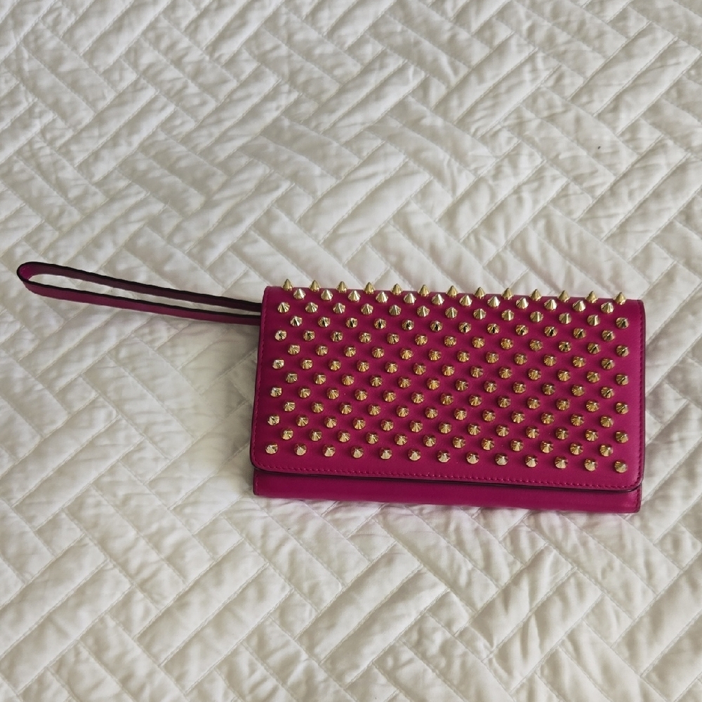 Christian Louboutin Pink and Gold Studded Clutch